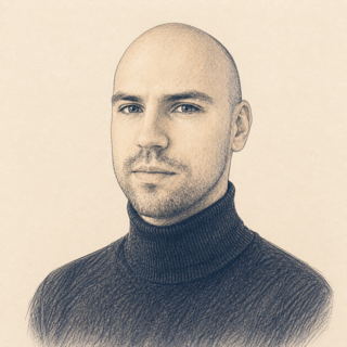 A hand-drawn portrait of Vivamus AI founder Igor Velykokhatko